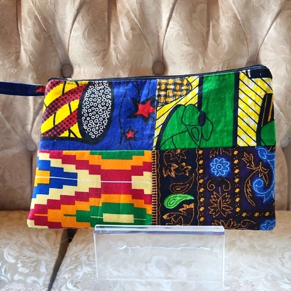 Vibrant Red and Yellow African Patchwork Print Clutch - Picture 1 of 4